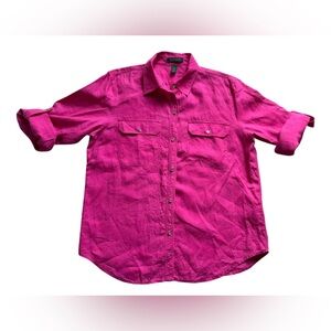 Lauren Ralph Lauren Womens Linen button up shirt size large pink travel casual